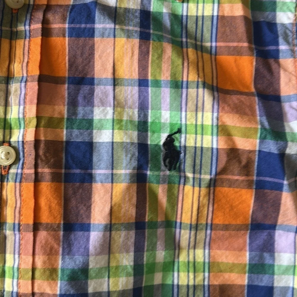 Ralph Lauren boys dress shirt size 7 orange,blue,green,yellow,white stripes